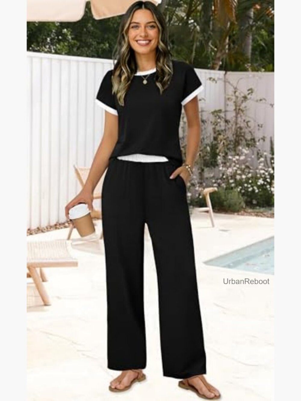 Two Piece Set with Wide Leg Pants and Tee - Picture 2 of 7